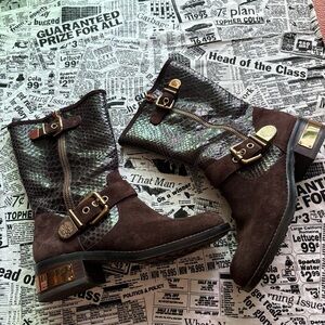 Vince Camuto Brown and Gold Combat Boots